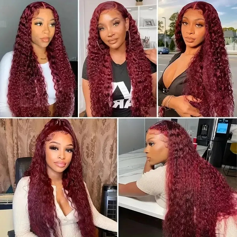 Red Colored Burgundy 200% Deep Wave Wigs