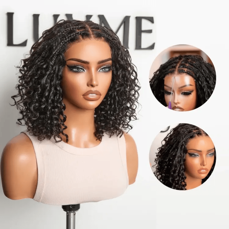 Readitress™ Boho Braids Deep Curly Glueless 5x5 Closure Lace with Braided Top Human Hair Wig Pre-Cut Lace